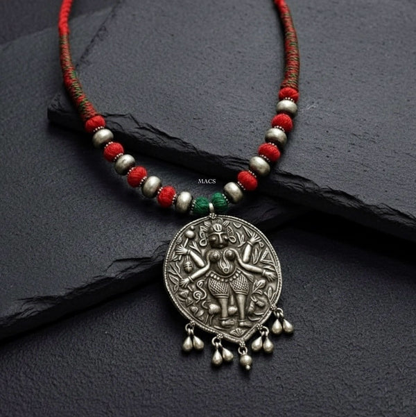 Tribal Silver Thread Necklace